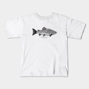 Brown Trout with Common and Latin Names - on light colors Kids T-Shirt